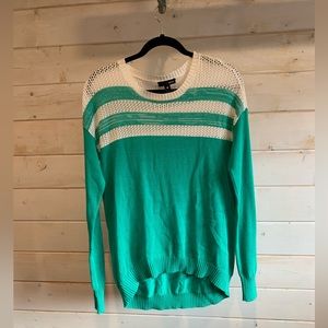 Aqua | Seafoam Green & White Knit Crewneck Sweater